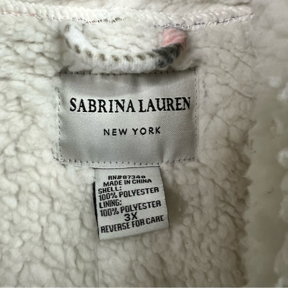 SABRINA LAUREN NEW YORK | Plaid & Faux Sherpa Wrap Coat (Cream/Pink/Grey) - Picture 3 of 7